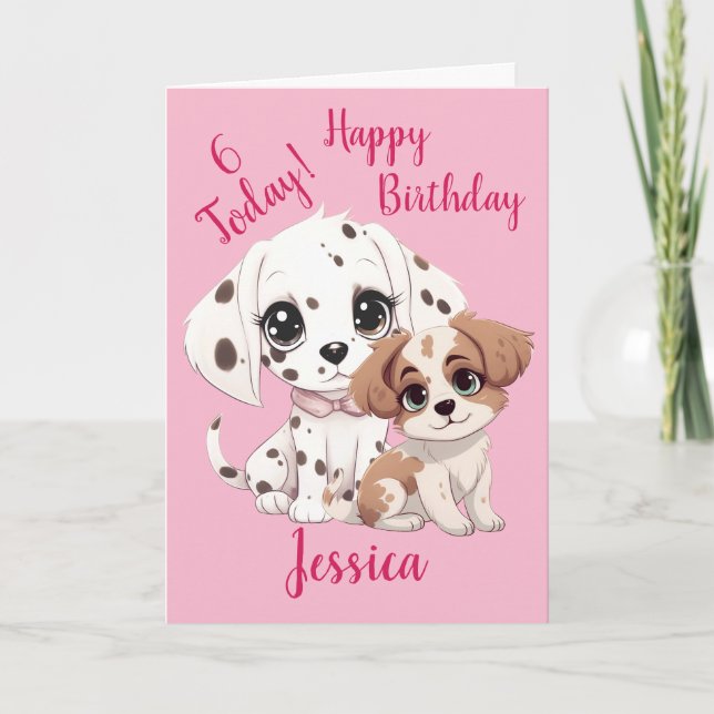 Lycklig 6e Hund Rosa av dagsljud av kutpuppy Kort (Framsida)