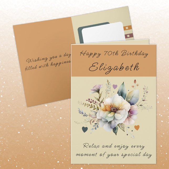 Lycklig 70:e födelsedag Lägg till namn blommigt or Kort (Skapare uppladdad)