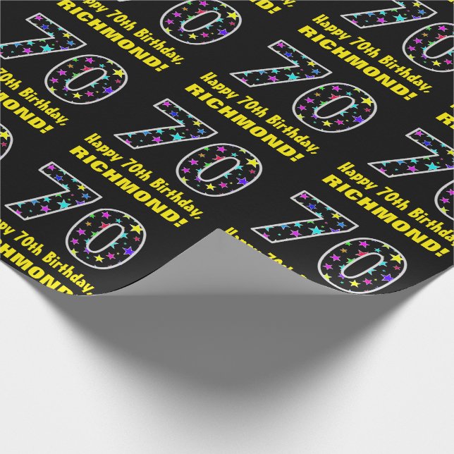 Lycklig 70:e födelsedagen, Roligt Colorful Stars M Presentpapper (Hörn)