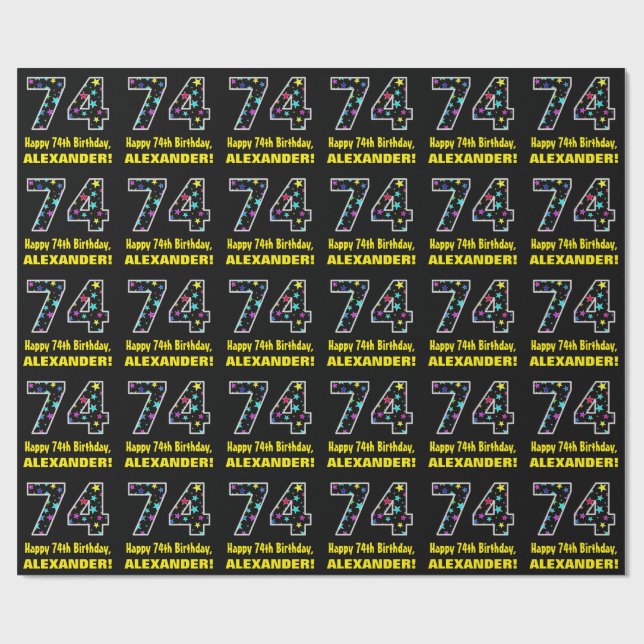 Lycklig 74:e födelsedagen, Roligt Colorful Stars M Presentpapper (Platt)