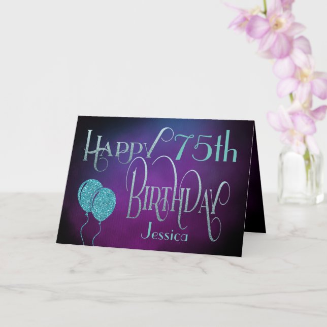 Lycklig 75:e Namn Lila Teal Mystical Birthday Kort (Orkide)