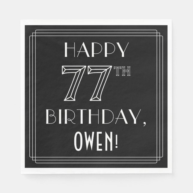 LYCKLIG 77:E BIRTHDAY; Art Deco Stil; anpassat nam Pappersservett (Framsidan)