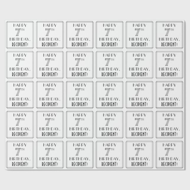 LYCKLIG 7:E BIRTHDAY; Art Deco Stil; Anpassat namn Presentpapper (Platt)
