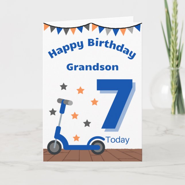 Lycklig 7:e Birthday Grandson Kort (Framsida)