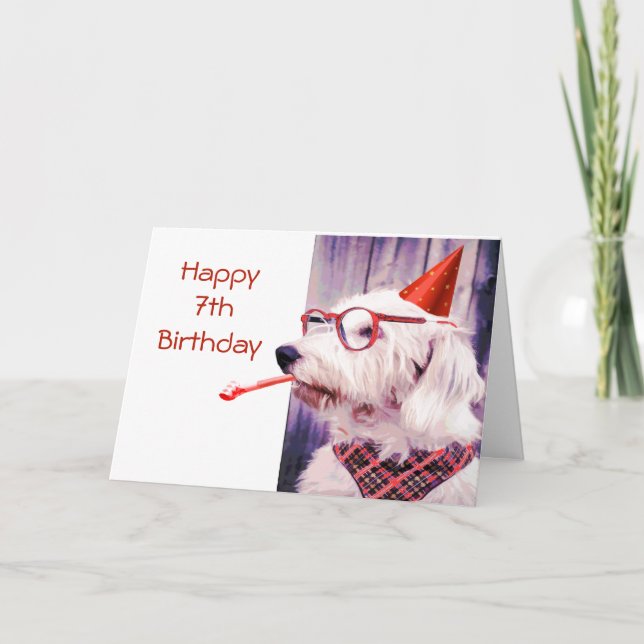 Lycklig 7:e Birthday Roligt Hund Pet Blank Inside  Kort (Framsida)