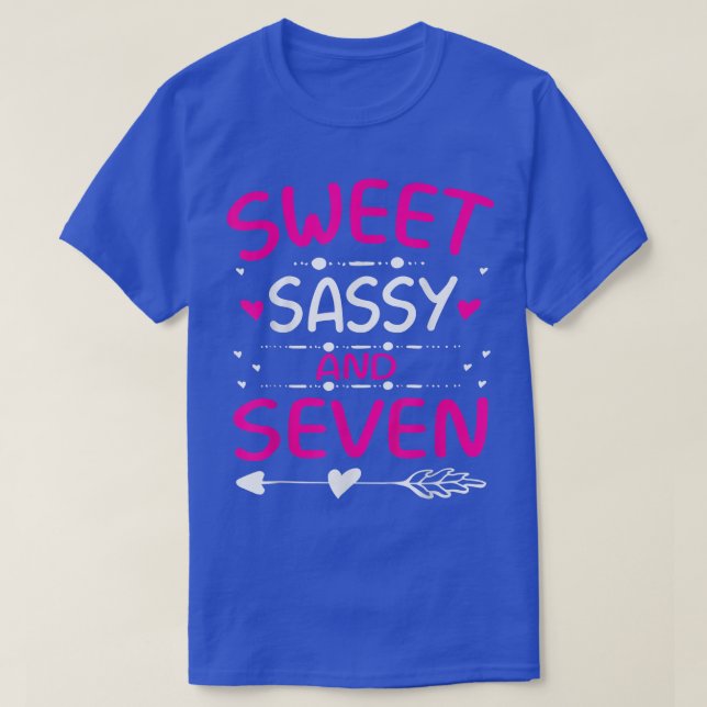 Lycklig 7:e Birthday Sweet Sassy och Seven Girls 7 T Shirt (Design framsida)