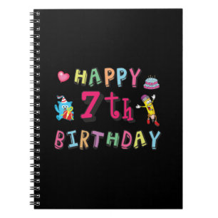 Lycklig 7:e födelsedag. 7 år gammal. anteckningsbok