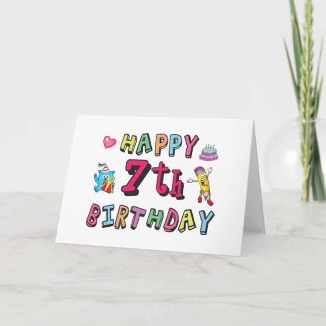 Lycklig 7:e födelsedag. 7 år gammal. kort (Framsida)