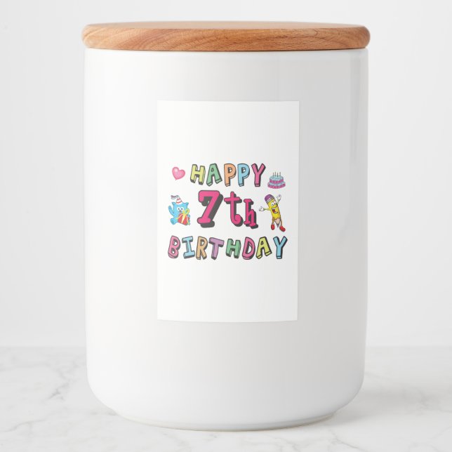 Lycklig 7:e födelsedag. 7 år gammal. mat etikett (Framsida)