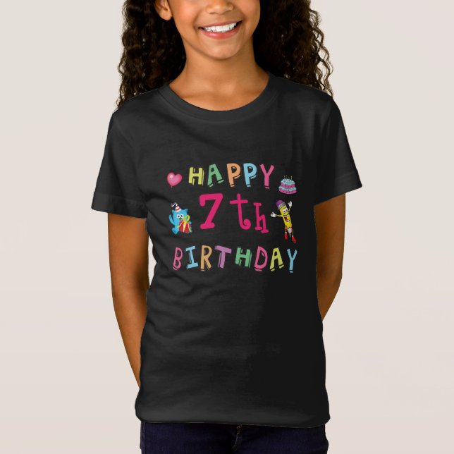 Lycklig 7:e födelsedag. 7 år gammal. t shirt (Framsida)