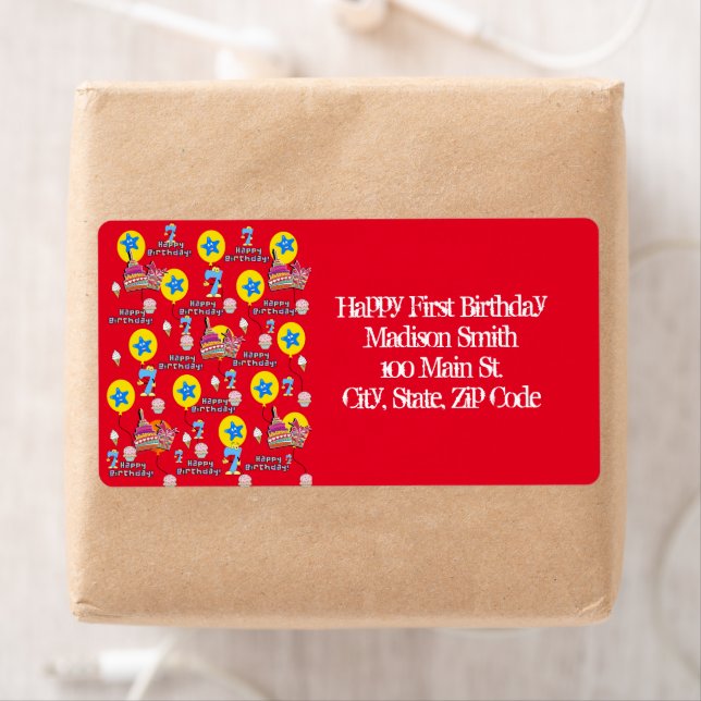 Lycklig 7:e födelsedag Adressetiketter, röd Fraktsedel (Insitu)