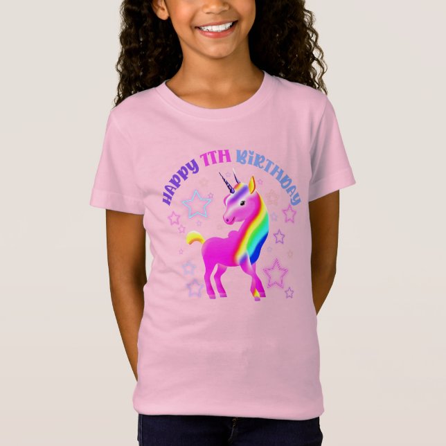 Lycklig 7:e födelsedag Neon Unicorn T-shirt (Framsida)
