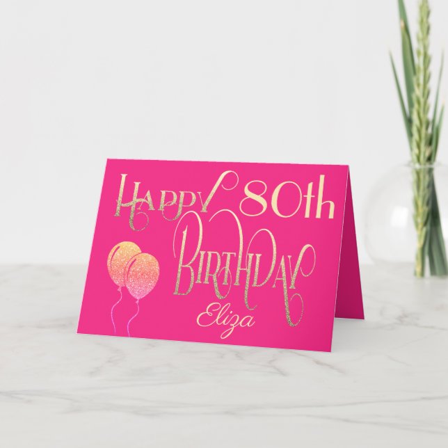 Lycklig 80:e födelsedag Namn Elegant Guld Rosa Kort (Framsida)