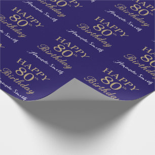 Lycklig 80:e födelsedagen Guld Glitter och marinbl Presentpapper