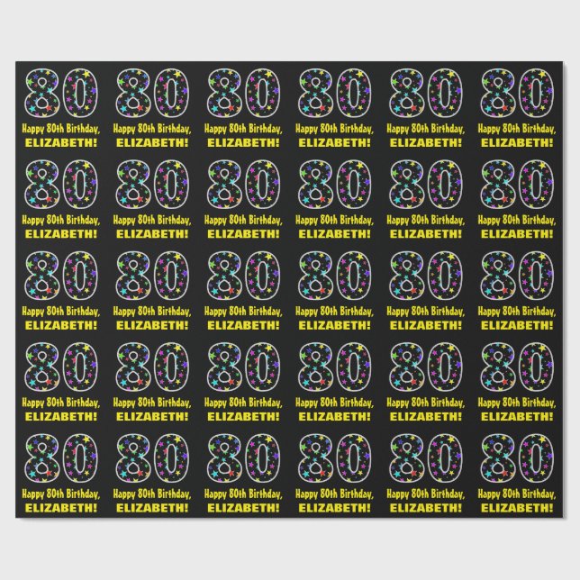 Lycklig 80:e födelsedagen, Roligt Colorful Stars M Presentpapper (Platt)