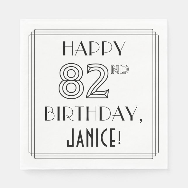LYCKLIG 82ND BIRTHDAY; Art Deco Stil; anpassat nam Pappersservett (Framsidan)