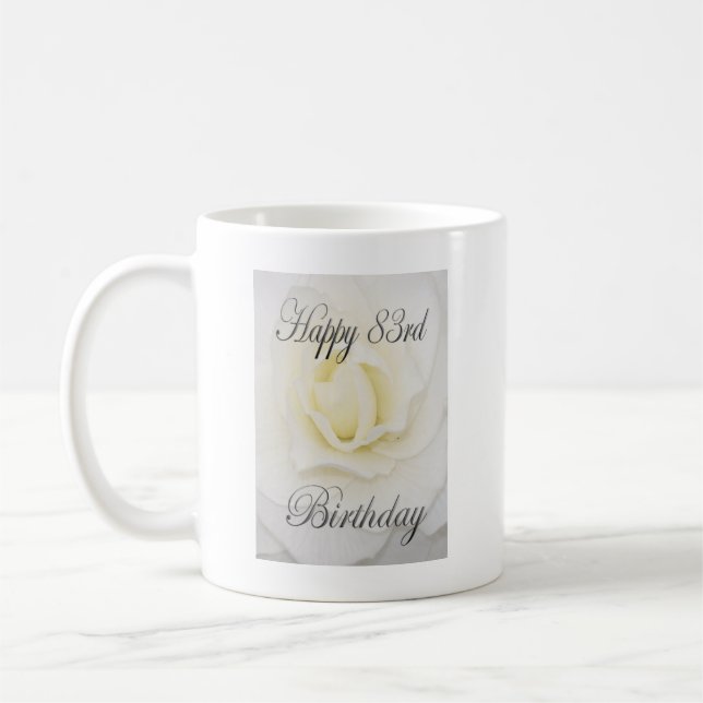 Lycklig 83:e födelsedag vit blomma kaffemugg (Vänster)