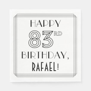LYCKLIG 83RD BIRTHDAY; Art Deco Stil; anpassat nam Pappersservett