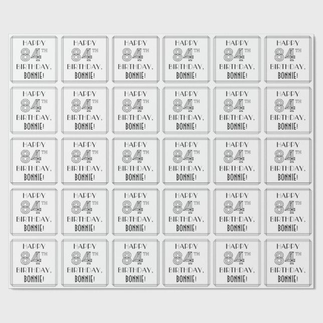 LYCKLIG 84:E BIRTHDAY; Art Deco Stil; eget namn Presentpapper (Platt)