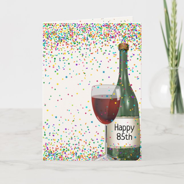 Lycklig 85:e födelsedagen vin flaska kort (Framsida)