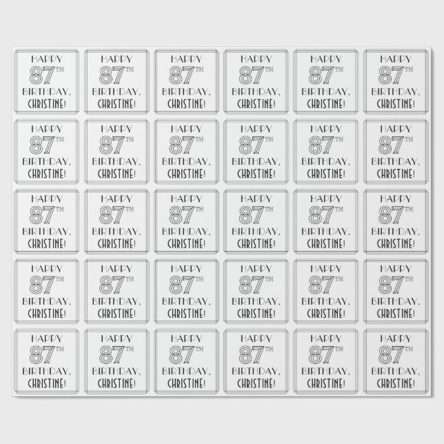 LYCKLIG 87:E BIRTHDAY; Art Deco Stil; eget namn Presentpapper (Platt)