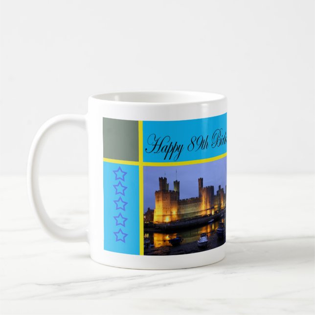 Lycklig 89:e födelsedagen Cernarfon Castle Kaffemugg (Vänster)