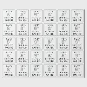 LYCKLIG 8:E BIRTHDAY; Art Deco Stil; anpassat namn Presentpapper