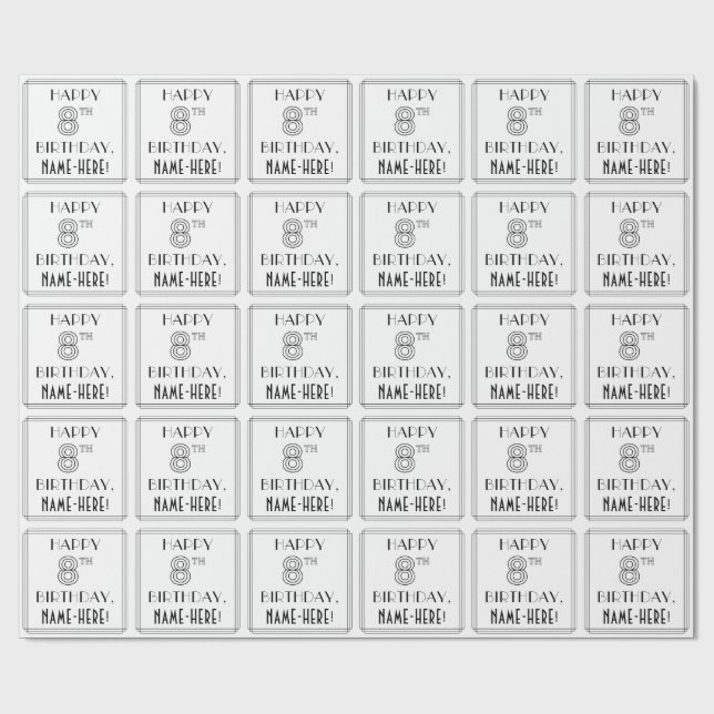 LYCKLIG 8:E BIRTHDAY; Art Deco Stil; anpassat namn Presentpapper (Platt)