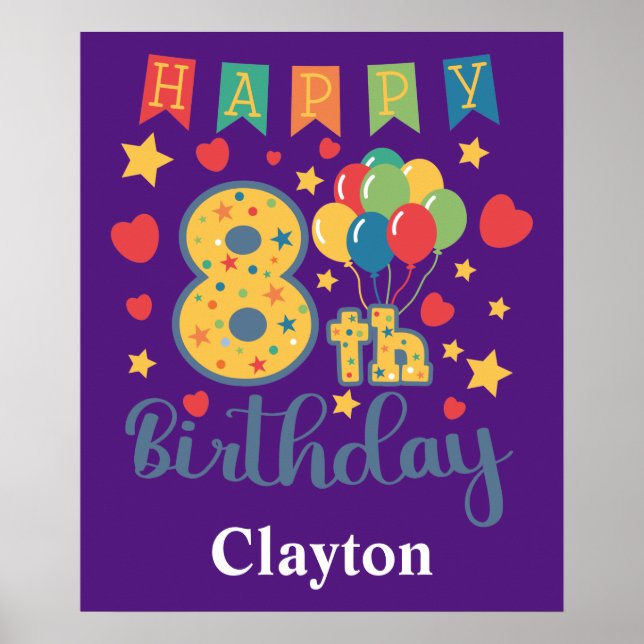 Lycklig 8:e födelsedagen Poster (Framsidan)