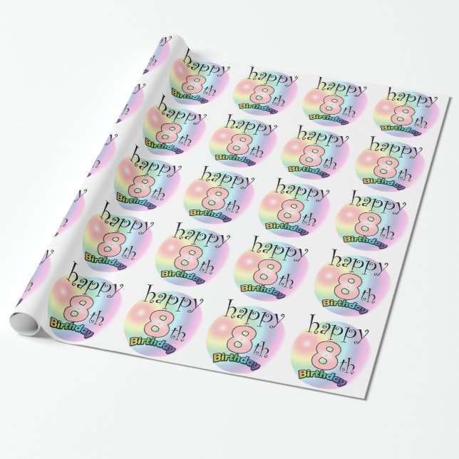 Lycklig 8:e födelsedagen (roze) presentpapper (Utrullad)