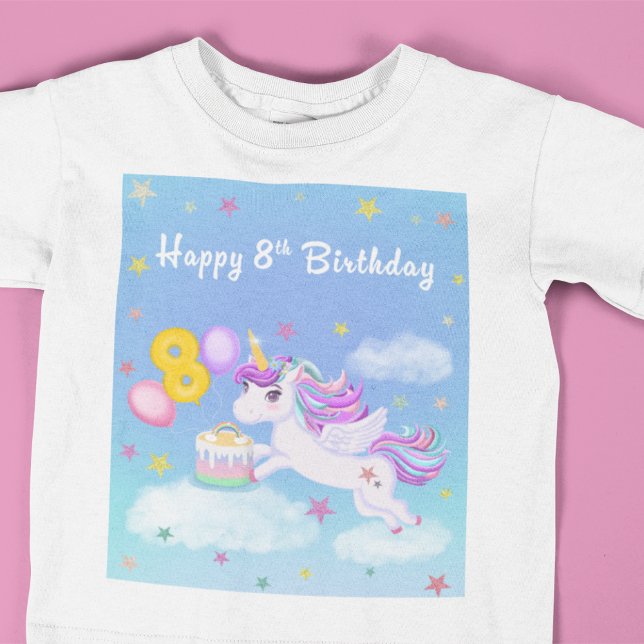 Lycklig 8:e födelsedagskalenliga Unicorn med födel T Shirt (Skapare uppladdad)