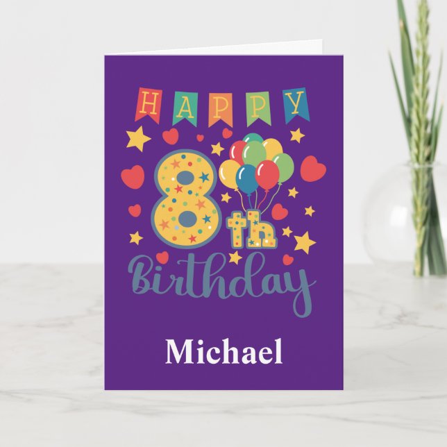 Lycklig 8:e födelsedagskortet kort (Framsida)