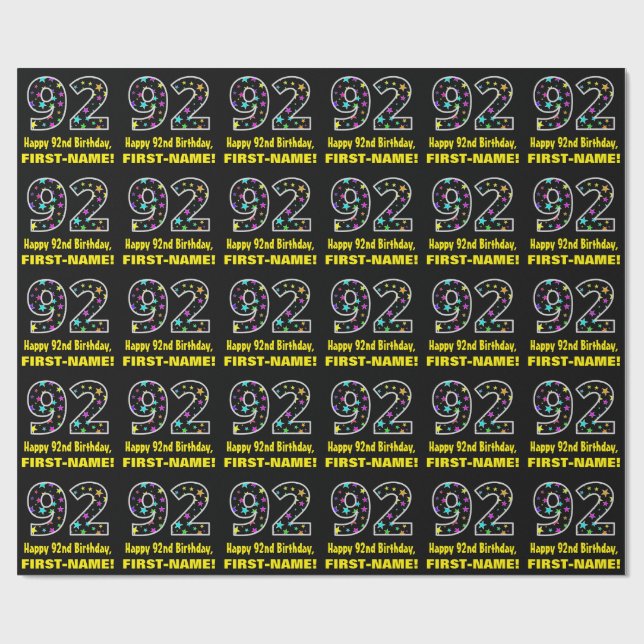 Lycklig 92:a födelsedagen, Roligt Colorful Stars M Presentpapper (Platt)