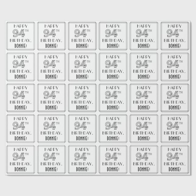 LYCKLIG 94:E BIRTHDAY; Art Deco Stil; anpassat nam Presentpapper (Platt)