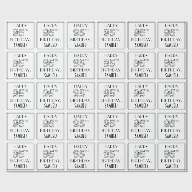 LYCKLIG 95:E BIRTHDAY; Art Deco Stil; eget namn Presentpapper (Seam)
