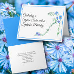Lycklig-9-årsjubileet Siste Blue Asters Flower Kort<br><div class="desc">Den här fina vattenfärgen visar en hög häl som bildas av att vinerna och blommarna med gips är ett konstlat sätt att fira en sisterfödelsedag i september med charm och luft.</div>