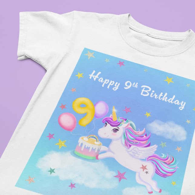 Lycklig 9:e födelsedag Unicorn med födelsedagskumm T Shirt (Skapare uppladdad)