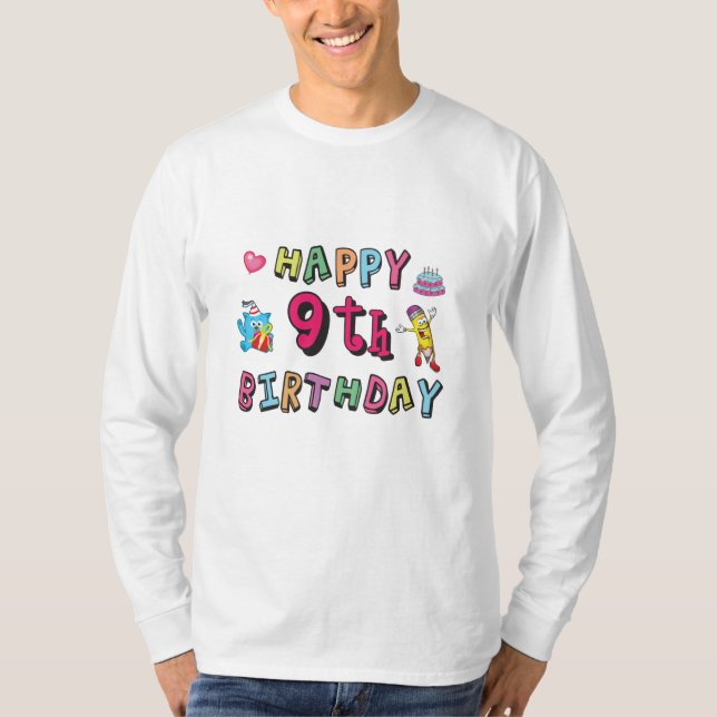 Lycklig 9:e födelsedagen för 9-åriga barn B-dagen T Shirt (Framsida)