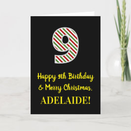 Lycklig 9:e födelsedagen och God jul, anpassat nam Kort