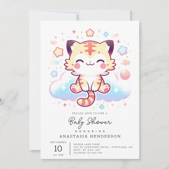Lycklig Adsible Tiger Baby Shower Inbjudningar (Framsida)