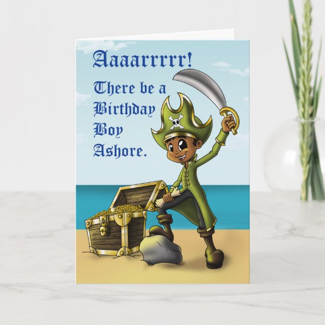 Lycklig African American Boy Pirat Birthday Kort (Framsida)