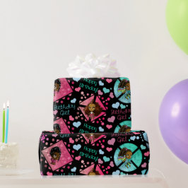 Lycklig African American Girls Hearts Cute Presentpapper