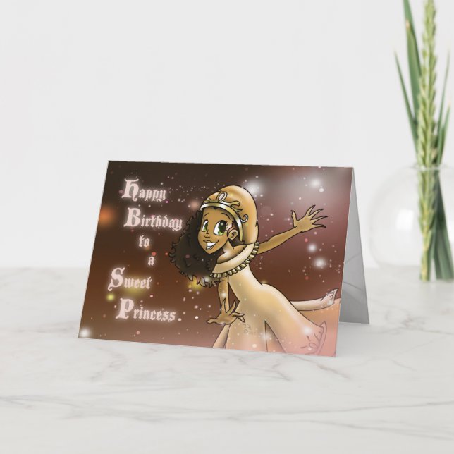 Lycklig African American Princess Birthday Kort (Framsida)