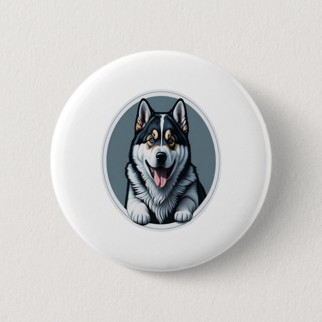 lycklig Alaska Malamute Puppy Knapp (Framsida)