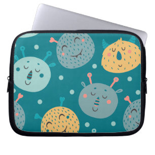 Lycklig Alien Ansikte Teal Laptop Fodral