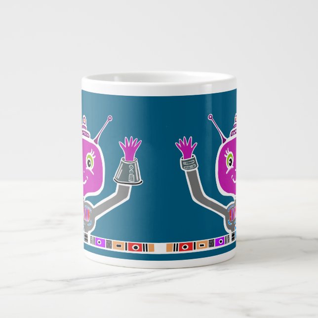 Lycklig Alien Robot Jumbo Mugg (Framsidan)