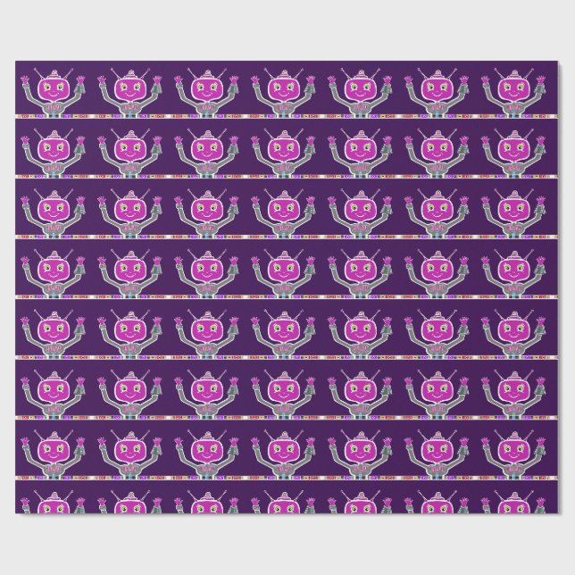 Lycklig Alien Robot Presentpapper (Platt)