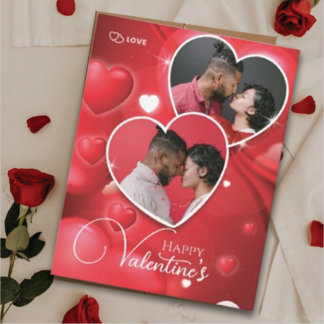 Lycklig Alla hjärtans 2 Photo Collage Red Hearts Julkort