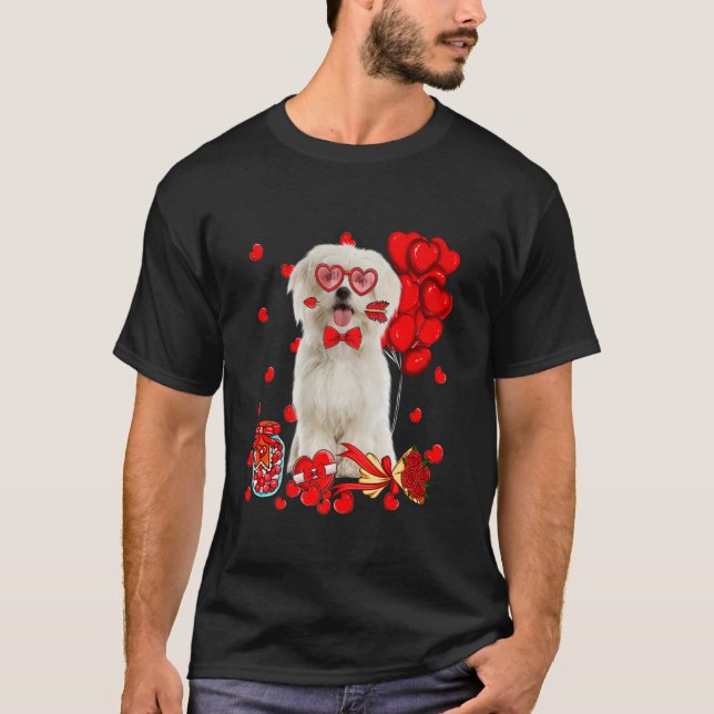 Lycklig Alla hjärtans dag Cute Maltese Hund Heart  T Shirt (Framsida)