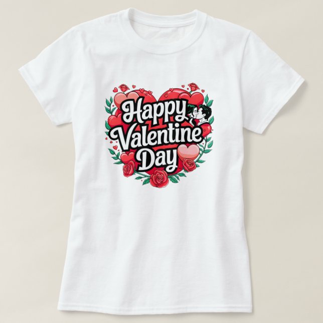 Lycklig Alla hjärtans dag Heart Ro Kärlek på vitt T Shirt (Design framsida)